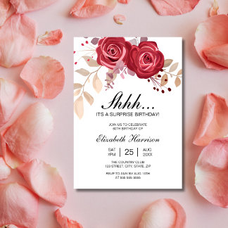 Chic Maroon Rose Blumenüberraschung Geburtstag Einladung