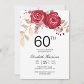 Chic Maroon Rose Floral Botanischer Geburtstag Einladung (Vorderseite)