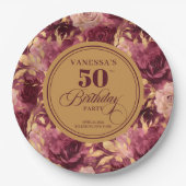 Chic Marsala Blush Gold Blume 50. Geburtstag Pappteller (Vorderseite)