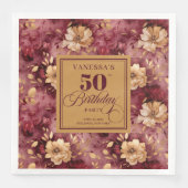 Chic Marsala Blush Gold Blume 50. Geburtstag Serviette (Vorderseite)
