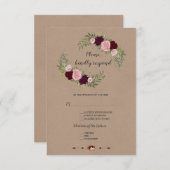 Chic Marsala Floral Craft Papier Hochzeit RSVP (Vorne/Hinten)