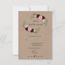 Chic Marsala Floral Craft Papier Hochzeit RSVP Karte