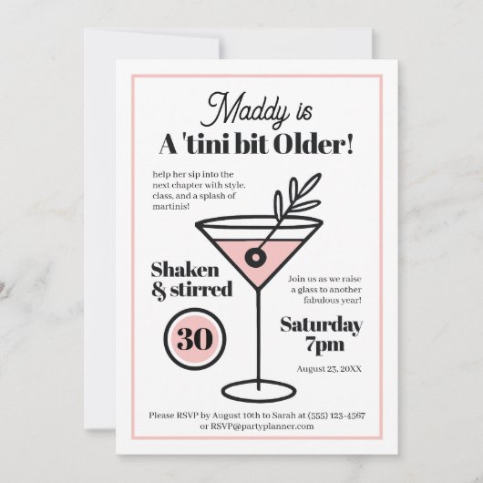 Chic Martini Einladung für 30. oder jedes Alter (Vorderseite)