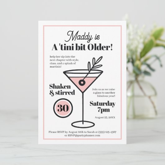 Chic Martini Einladung für 30. oder jedes Alter (Stehend Vorderseite)