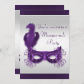 Chic-Maskerade-Party in Lila u. in silbernem Einladung (Vorne/Hinten)