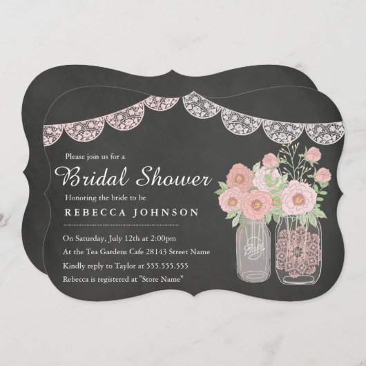 Chic Mason Jar & Chalkboard Brautparty Einladung (Vorne/Hinten)