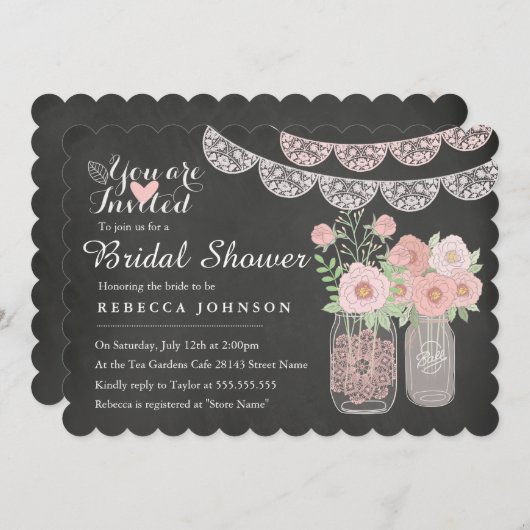 Chic Mason Jar & Chalkboard Brautparty Einladung (Vorne/Hinten)