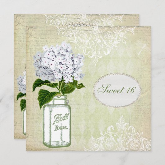 Chic Mason Jar & Hydrangea Sweet 16 Einladung (Vorne/Hinten)