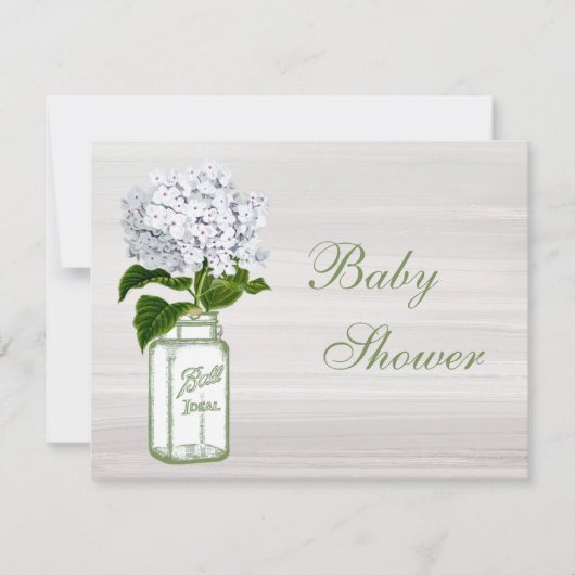 Chic Mason Jar & White Hydrangea Babydusche Einladung (Vorderseite)