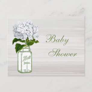 Chic Mason Jar & White Hydrangea Babydusche Einladung