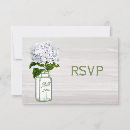 Chic Mason Jar & White Hydrangea UAWG RSVP Karte (Vorderseite)