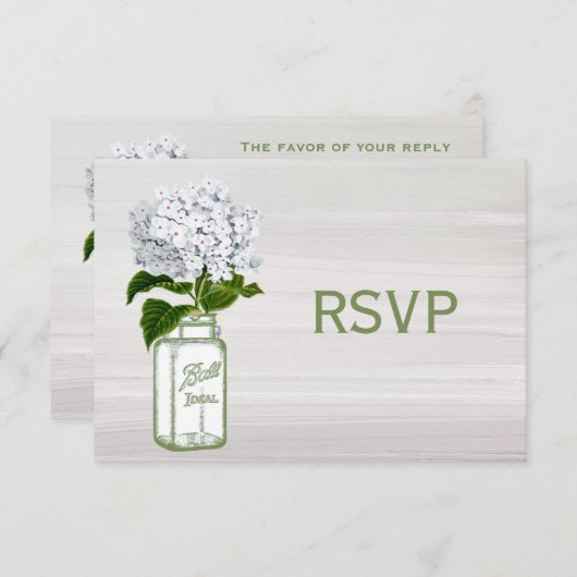 Chic Mason Jar & White Hydrangea UAWG RSVP Karte (Vorne/Hinten)
