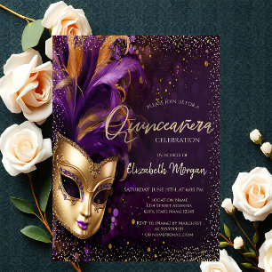 Chic Masque, Confetti Lila Quinceañera Einladung