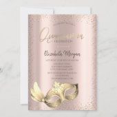 Chic Masque, Confetti Rose Gold Quinceñera Einladung (Vorderseite)