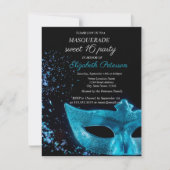 Chic Masquerade Blue Masque Black Sweet 16 Einladung (Vorderseite)