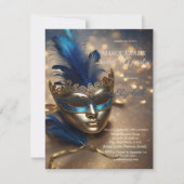 Chic Masquerade Blue Masque Bokeh Sweet 16 Einladung (Vorderseite)