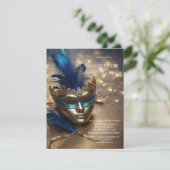 Chic Masquerade Blue Masque Bokeh Sweet 16 Einladung (Stehend Vorderseite)