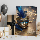Chic Masquerade Blue Masque Bokeh Sweet 16 Einladung