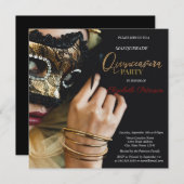 Chic Masquerade Girl Masque Black Quinceanera Einladung (Vorne/Hinten)