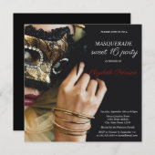 Chic Masquerade Girl Masque Black Sweet 16 Einladung (Vorne/Hinten)