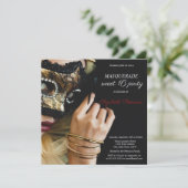 Chic Masquerade Girl Masque Black Sweet 16 Einladung (Stehend Vorderseite)