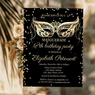 Chic Masquerade Gold Diamanten 18. Geburtstag Einladung
