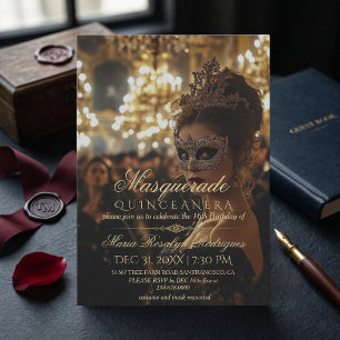 Chic Masquerade gold Quinceanera Foto Einladung