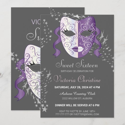 Chic Masquerade Karneval Geburtstag Einladung (Vorne/Hinten)