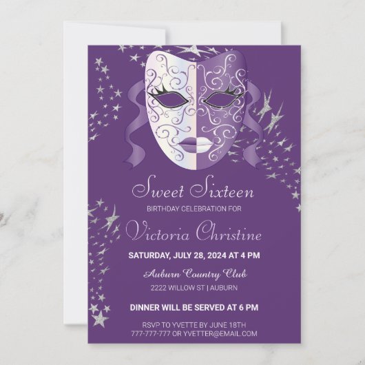 Chic Masquerade Karneval Geburtstag Einladung (Vorderseite)