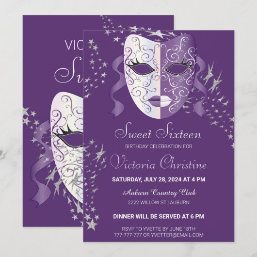 Chic Masquerade Karneval Geburtstag Einladung (Vorne/Hinten)