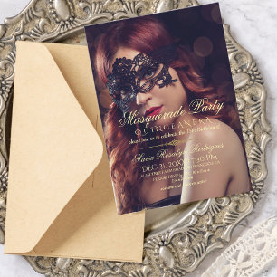 Chic Masquerade Quinceanera Foto Einladung