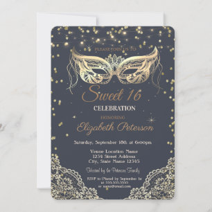 Chic Masquerade, Spitze, Diamanten Sweet 16 Einladung