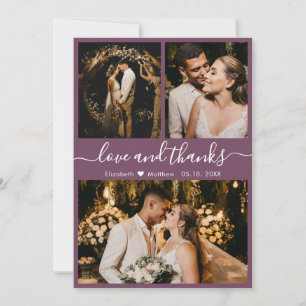 Chic Mauve Elegantes Script 3 Foto Collage Wedding Dankeskarte