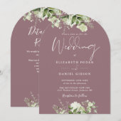 Chic Mauve Greenery Floral QR Code Wedding Arch Einladung (Vorne/Hinten)