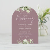 Chic Mauve Greenery Floral QR Code Wedding Arch Einladung (Stehend Vorderseite)