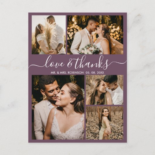 Chic Mauve Liebe und vielen Dank für Ihre Hochzeit Postkarte (Vorderseite)