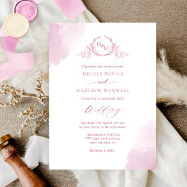 Chic Mauve Pink Aquarellstains Monogram Wedding Einladung