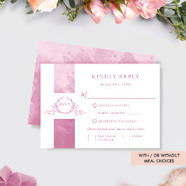 Chic mauve Pink Watercolor Wedding Monogram UAWG RSVP Karte