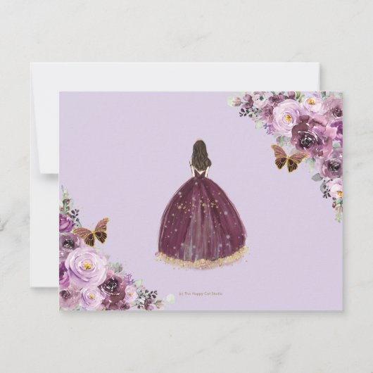 Chic Mauve Plum Lila Floral Tiara Quinceañera Save The Date (Rückseite)