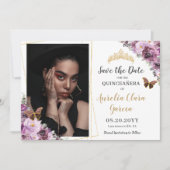 Chic Mauve Plum Lila florales Quinceañera Foto Save The Date (Vorderseite)