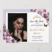 Chic Mauve Plum Lila florales Quinceañera Foto Save The Date (Vorne/Hinten)