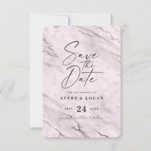 Chic Mauve rosa Marmor mit Lila Foil Details Save The Date (Vorderseite)