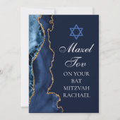 Chic Mazel Tov Navy Blue Gold Custom Bat Mitzvah Karte (Vorderseite)
