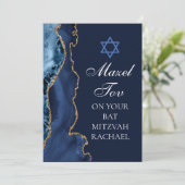 Chic Mazel Tov Navy Blue Gold Custom Bat Mitzvah Karte (Stehend Vorderseite)