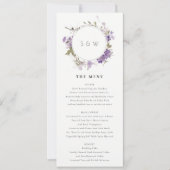 Chic Meadow Lilac Floral Wreath Wedding Menu Card Einladung (Vorderseite)