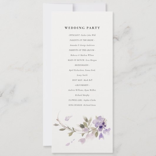 Chic Meadow Lilac Floral Wreath Wedding Program Einladung (Rückseite)