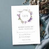 Chic Meadow Lilac Floral Wreath Wedding RSVP Karte