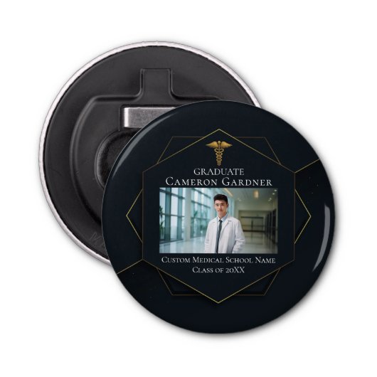 Chic Medical School Foto Black Graduation Party Flaschenöffner (Vorderseite)