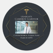Chic Medical School Foto Graduation Party Runder Aufkleber (Vorderseite)