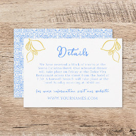Chic Mediterranean Lemon Blue Tile Italian Wedding Begleitkarte